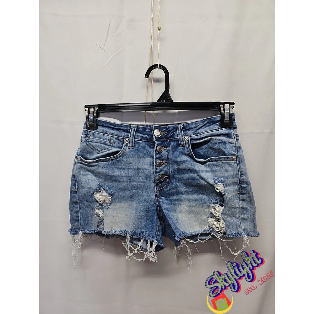 Maurices Women's Button Fly Stretch Classic Denim Blue‎ Jean Shorts Size 0